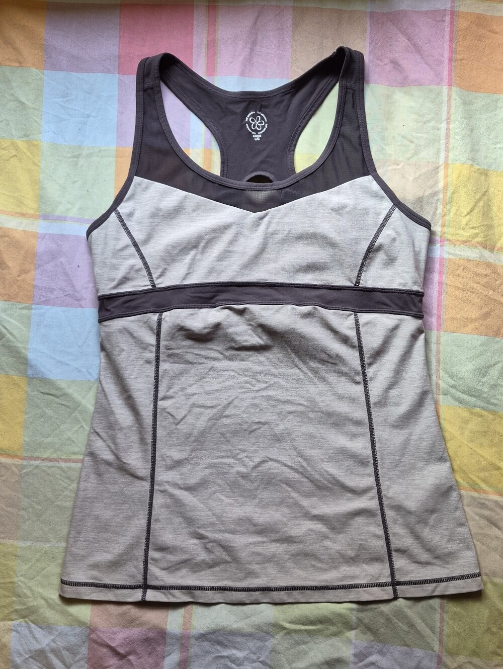 Tuff Athletics Light Gray Racerback Tank with Dark Trim